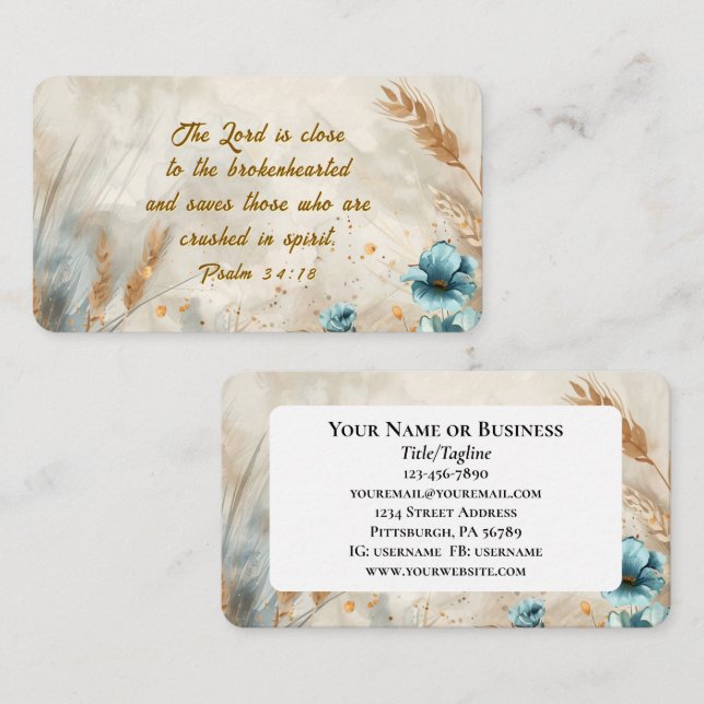 Psalm 34:18 Lord is close to brokenhearted Bible  Business Card (Front/Back)