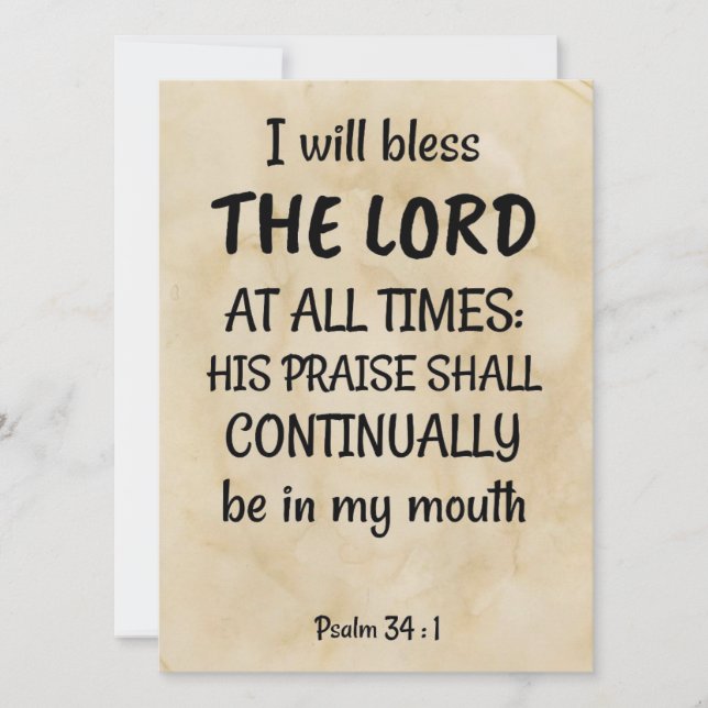 Psalm 34:1 (KJV) on a biblical-scroll background Holiday Card (Front)
