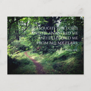 Psalm 34:4 Calm Woodland Path Postcard