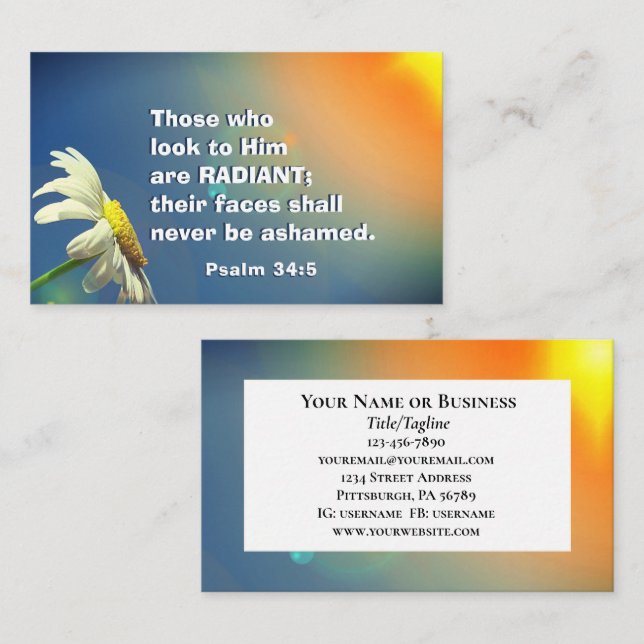 Psalm 34:5 Those who look to Him are RADIANT Bible Business Card (Front/Back)