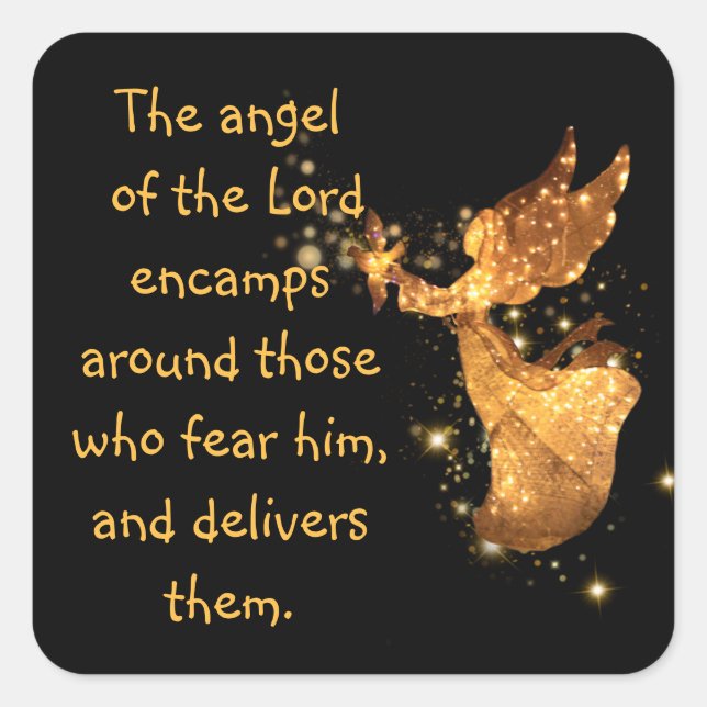 Psalm 34:7 Angel of the Lord Encamps Around  Square Sticker (Front)