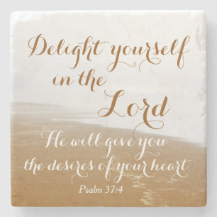 Psalm 37:4 Bible Verse, Sandy Ocean Beach Stone Coaster
