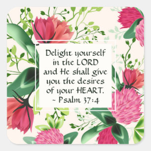 Psalm 37:4 Delight yourself in the Lord Clover Square Sticker