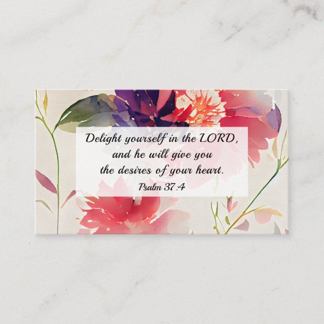Psalm 37:4 Delight Yourself in The LORD Floral Business Card (Front)