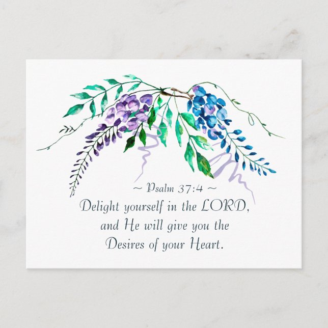 Psalm 37:4 Delight Yourself in the Lord, Floral Postcard (Front)