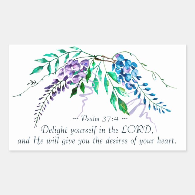 Psalm 37:4 Delight Yourself in the Lord, Floral Rectangular Sticker (Front)