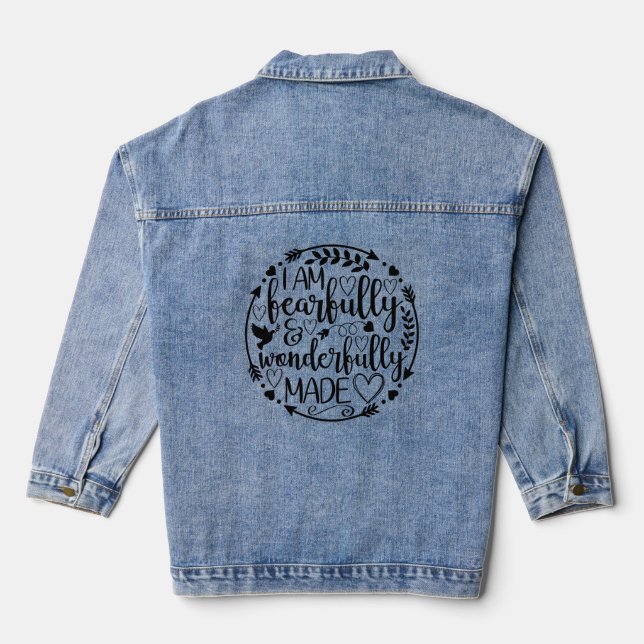 Psalm 39 Wonderfully Made Christian Scripture  Denim Jacket (Back)