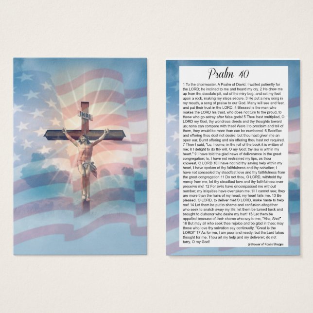 Psalm 40 Scripture Crucifix American Flag (Front & Back)