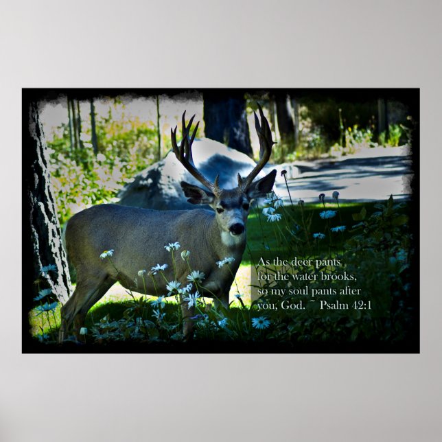 Psalm 42:1 and Deer Black Border Poster (Front)