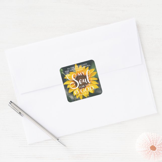 Psalm 42:1 As the Deer Pants Sunflower Christian Square Sticker (Envelope)