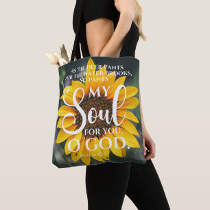 Psalm 42:1 As the Deer Pants Sunflower Christian Tote Bag