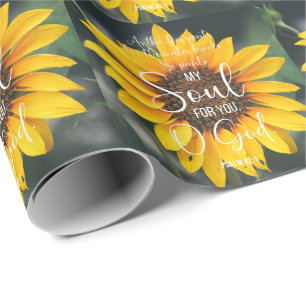 Psalm 42:1 As the Deer Pants Sunflower Christian Wrapping Paper