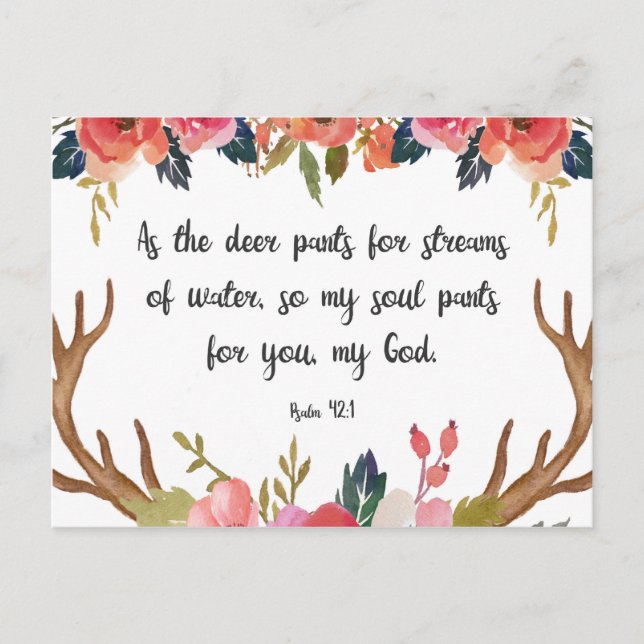Psalm 42:1, Floral Antlers Bible Verse Postcard (Front)