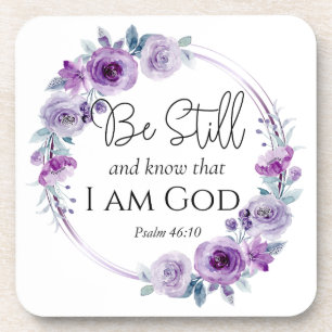 Psalm 46:10 Be Still and Know Bible Purple Floral Coaster