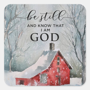 Psalm 46:10 Be Still and Know I Am GOD Winter Snow Square Sticker