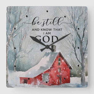 Psalm 46:10 Be Still and Know I Am GOD Winter Snow Square Wall Clock