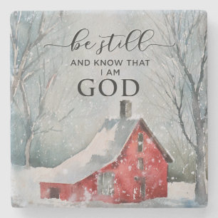 Psalm 46:10 Be Still and Know I Am GOD Winter Snow Stone Coaster