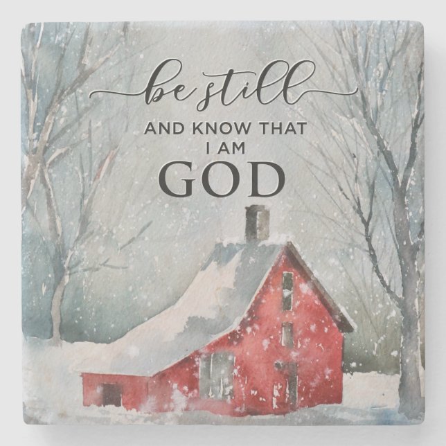 Psalm 46:10 Be Still and Know I Am GOD Winter Snow Stone Coaster (Front)