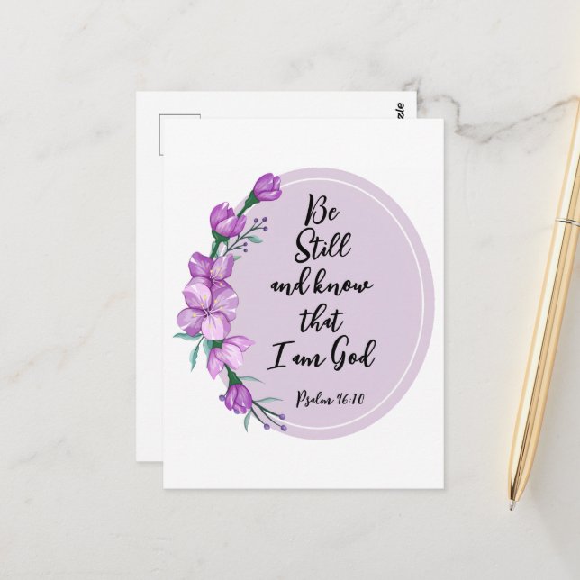 Psalm 46:10 Be Still and know Purple Blossoms Postcard (Front/Back In Situ)
