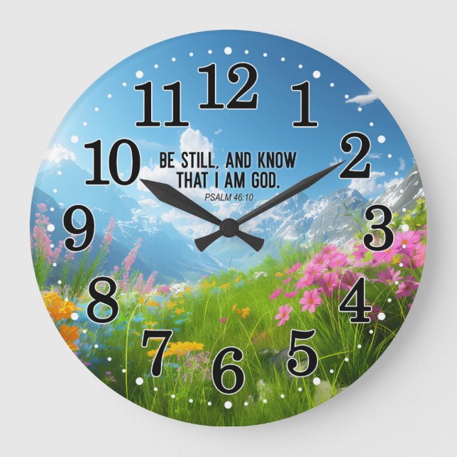 Psalm 46:10 Be Still and Know That I Am God bible Large Clock (Front)