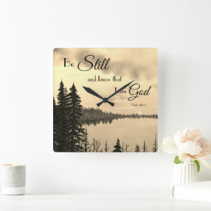 Psalm 46:10 Be Still and Know that I Am God Sepia Square Wall Clock