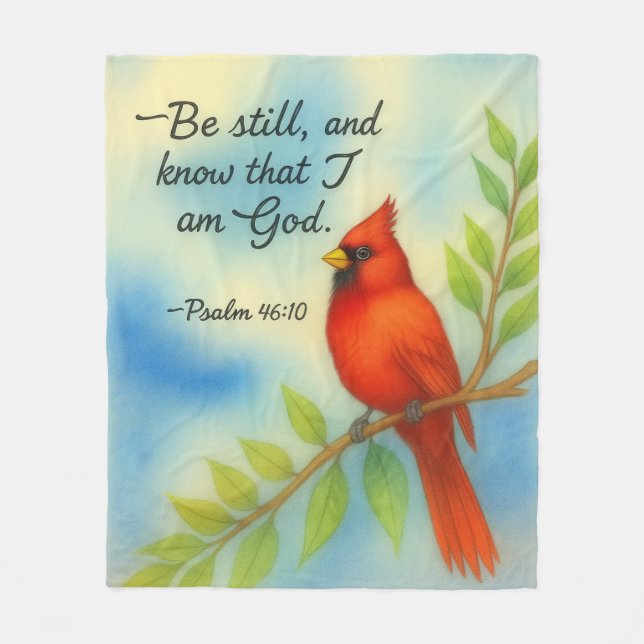 Psalm 46:10 Be Still Red Cardinal Scripture Nature Fleece Blanket (Front)