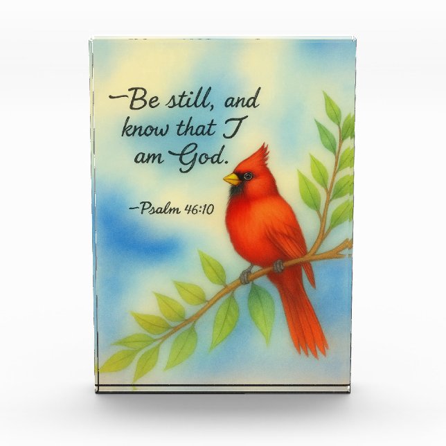Psalm 46:10 Be Still Red Cardinal Scripture Nature Photo Block (Front)
