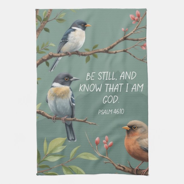 Psalm 46:10 Christian Bible Verse Image  Tea Towel (Vertical)