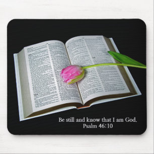 Psalm 46:10 Pink Tulip On Bible Mouse Mat