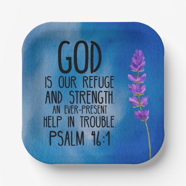 Psalm 46:1 Christian Bible Verse Art Paper Plate (Front)