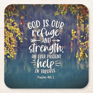 Psalm 46:1 God is our Refuge and Strength Square Paper Coaster