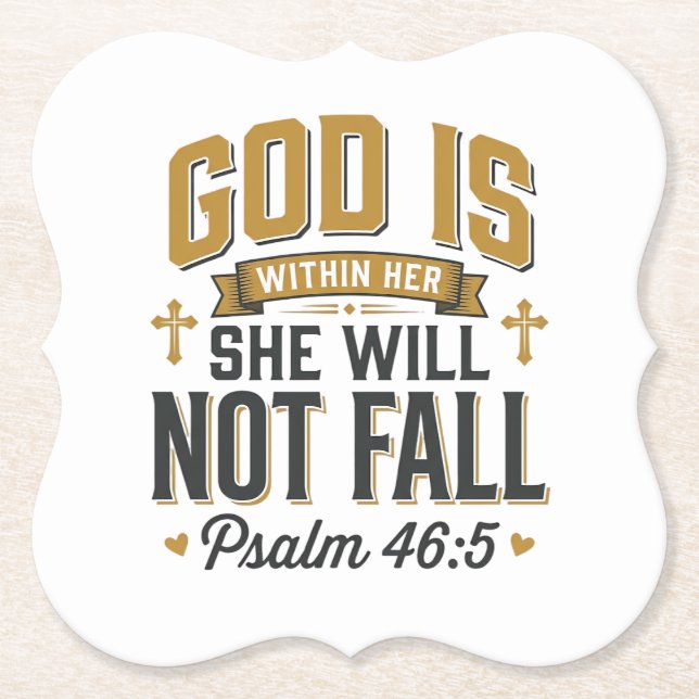 Psalm 46_5 Christian Typography Vector Paper Coaster (Front)