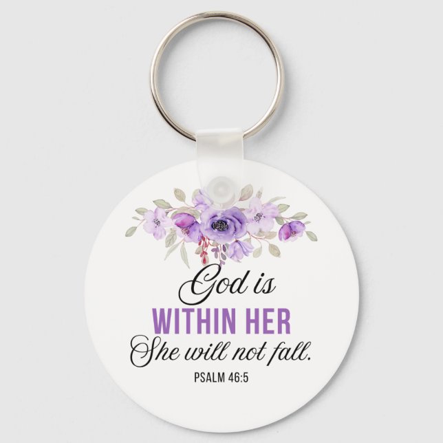 Psalm 46:5 God is within her Scripture Flower Key Ring (Front)