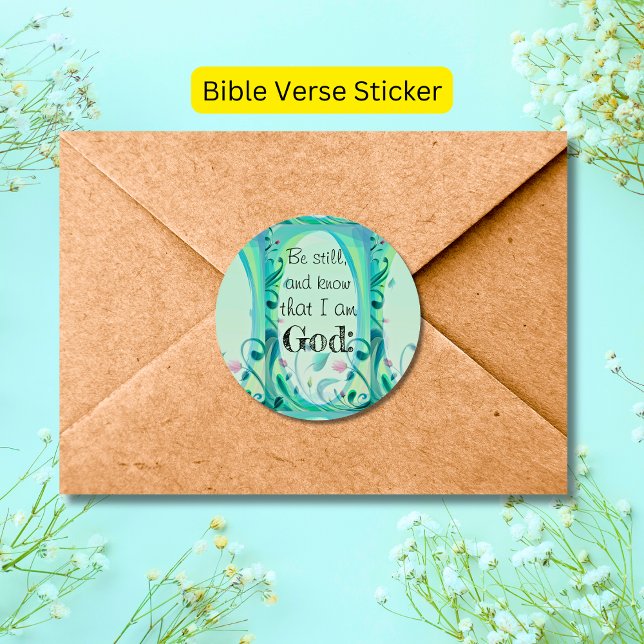 Psalm 46 Be Still Pink Floral Classic Round Sticker (Creator Uploaded)