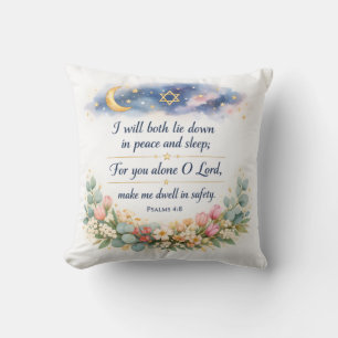 Psalm 4:8 Bedroom Wall Art, Messianic Jewish Gift Cushion