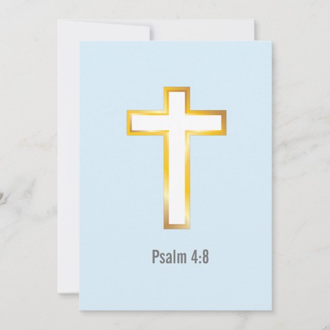 Psalm 4:8 Bible Verse with Gold Foil Cross Card (Front)