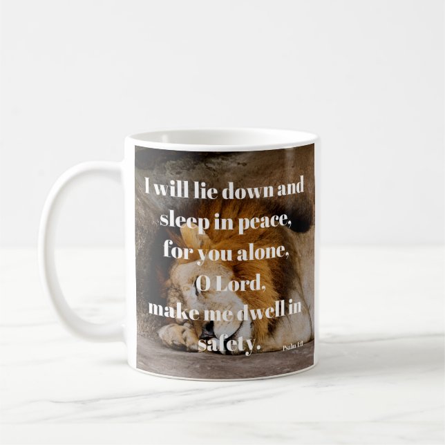 Psalm 4:8 Calming Bible Verse Christian Coffee Mug (Left)