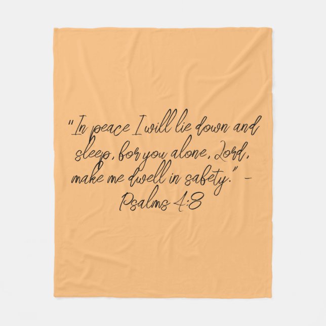 Psalm 4:8 Lie Down & Sleep Bible Verse Christian  Fleece Blanket (Front)