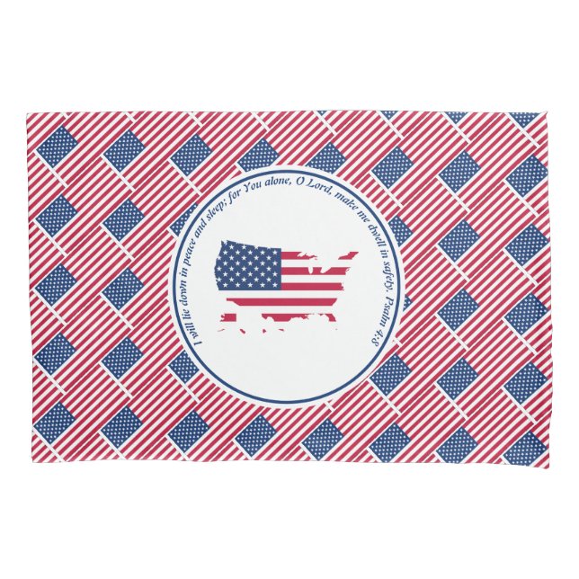 PSALM 4:8 Scripture Customised USA AMERICAN FLAG Pillowcase (Front)