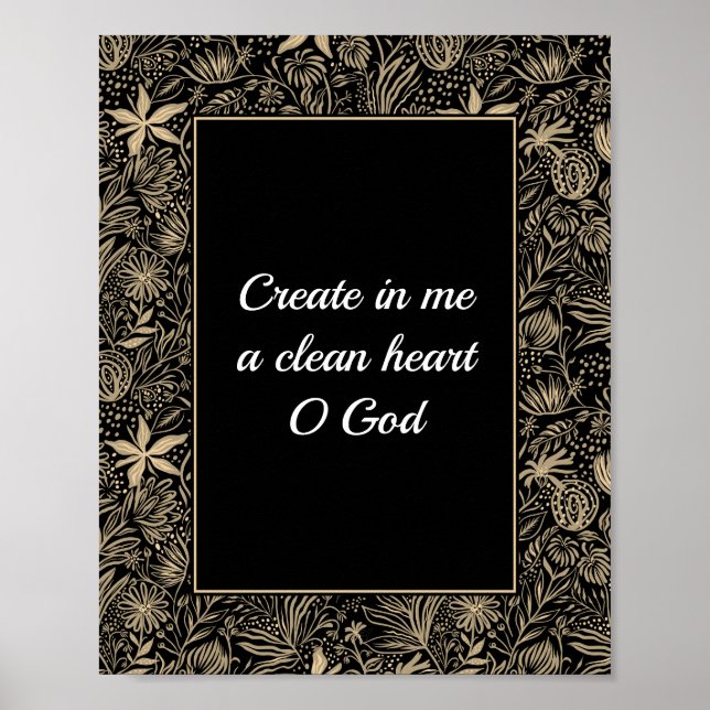 Psalm 51 Custom Floral Pale Gold Black Bathroom Poster (Front)
