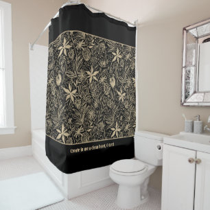 Psalm 51 Customisable Pale Gold Floral Black Shower Curtain