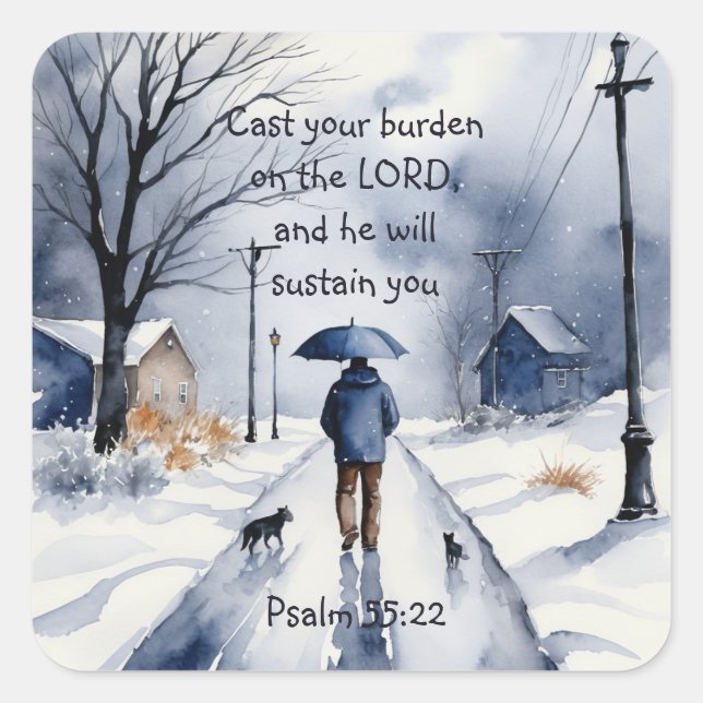Psalm 55:22 Cast Your Burden on the Lord Square Sticker (Front)