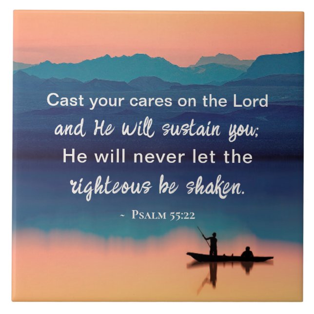 Psalm 55:22 Cast your cares on the LORD Tile (Front)