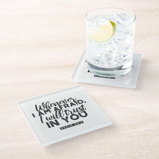 Psalm 56:3 Bible Verse Art "I Will Trust in You" Glass Coaster (Angled)