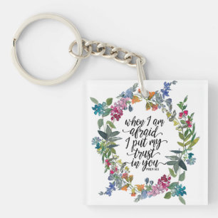 Psalm 56:3 When I am afraid Colourful Floral Wreat Key Ring