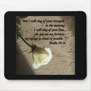 Psalm 59:16 White Rose Mouse Mat