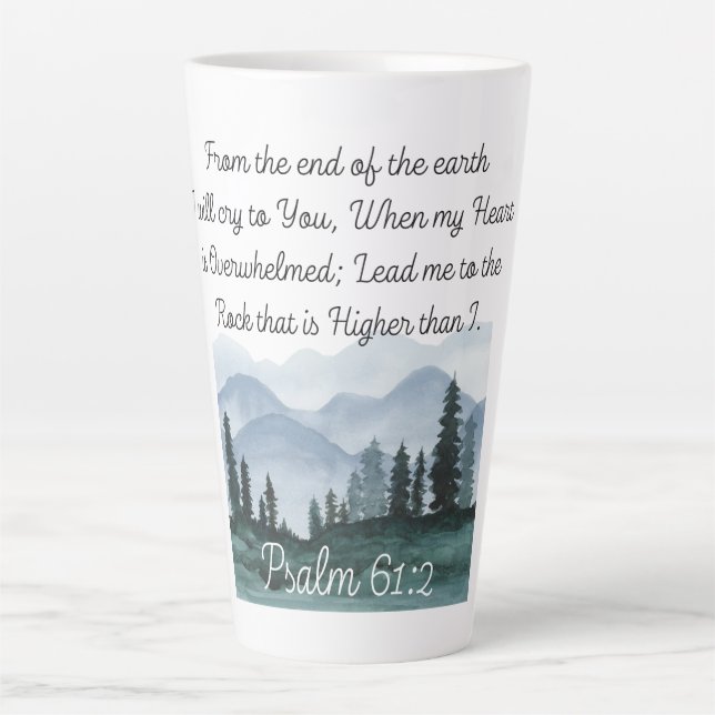 Psalm 61:2 Lead me to the Rock Bible Verse Latte Mug (Front)