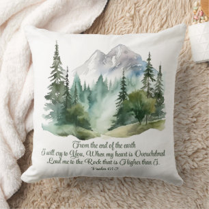Psalm 61:2 Lead me to the Rock Scripture Mountain Cushion