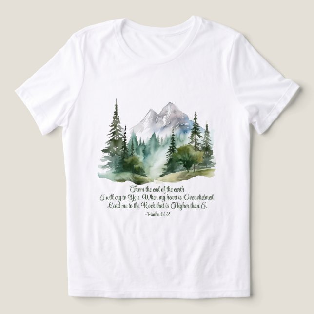 Psalm 61:2 Lead me to the Rock Scripture Mountain Tri-Blend Shirt (Design Front)