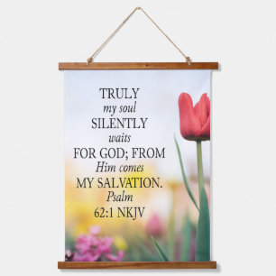 Psalm 62:1 NKJV on Image Background Hanging Tapestry
